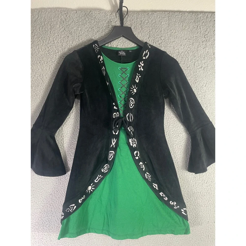 Disney Hocus Pocus Winifred Sanderson Girls 10 12 Costume Dress Green Black Cape